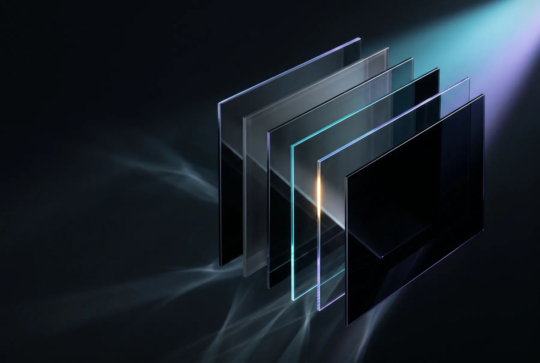 Layered translucent panes, each edge lit